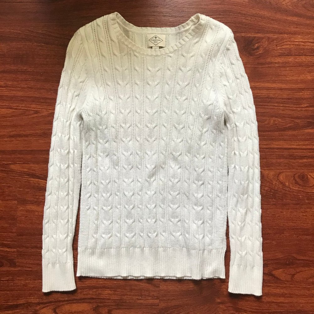 White Crew-Neck Cable-Knit Sweater